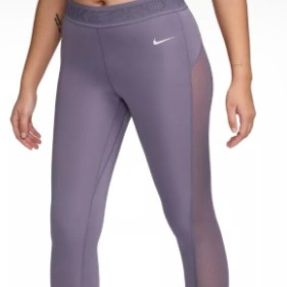 NIKE PRO Training Dri-Fit Mid Rise 7/8 Mesh Leggings in Purple Sz SMALL - Picture 1 of 9